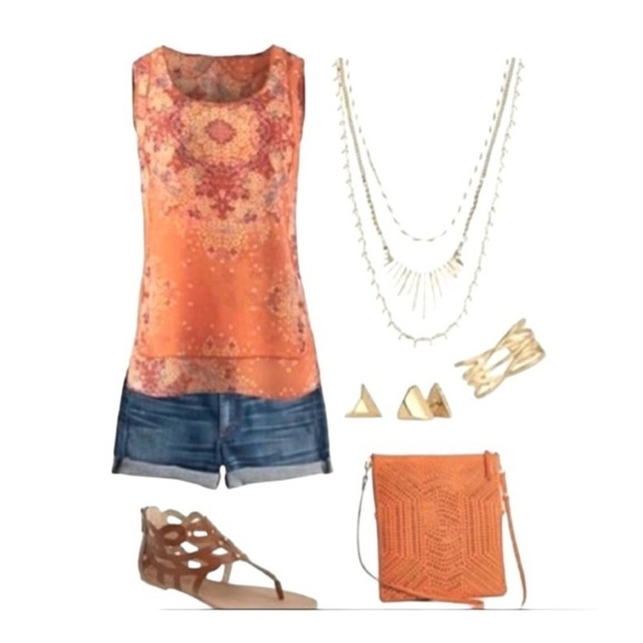 CAbi # 268 Merrow Edge‎ Orange Garden Floral Sleeveless Top in Size XS casual - Picture 10 of 14